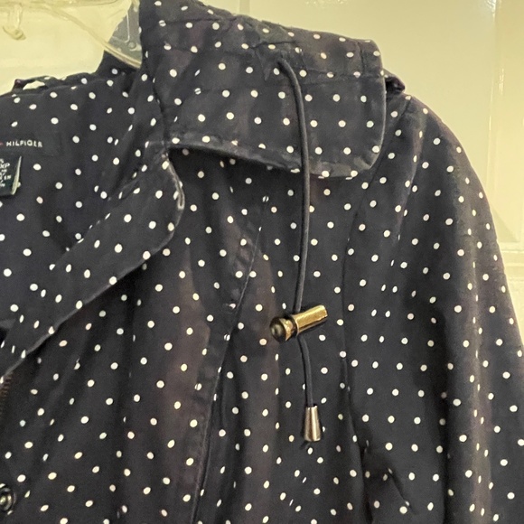 Tommy Hilfiger Navy Blue & White Polka Dot Jacket Coat Cotton Hood Size XS - Picture 3 of 9